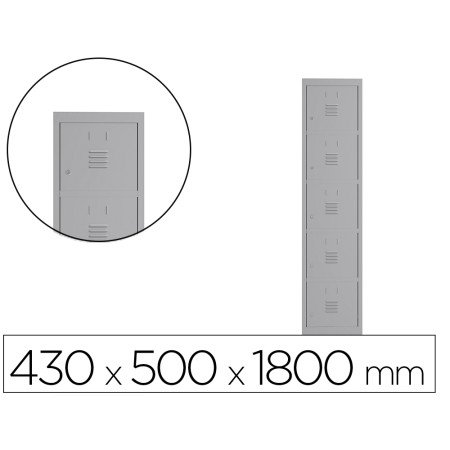 Armario Metalico Rocada 400 1 Modulo x 5 Portas Cinza 430X500X1800 Mm