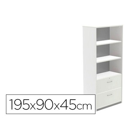 Armario Rocada com Tres Estantes E Dois Gavetas Inferiores Serie Store 195X90X45 Cm Acabamento Aw04 Branco/Branco