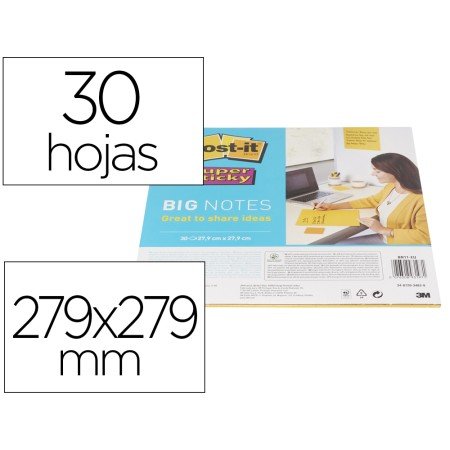 Bloco de Notas Adesivas Post-It Super Sticky Amarelo 30 Folhas 279X279 Mm