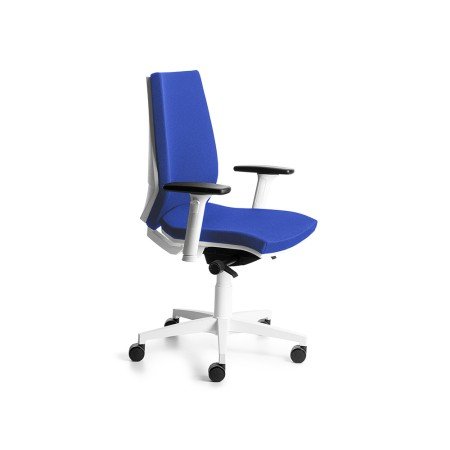 Cadeira de Direcao Rocada Bracos Regulaveis Base Polimero Mecanismo Sincro Estrutura Branca Tecido Azul 660X660X1180 Mm