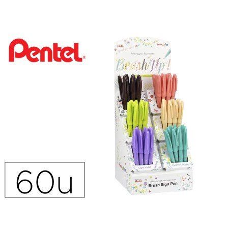 Expositor Pentel Brush Sign Pen com 60 Unidades em 6 Cores