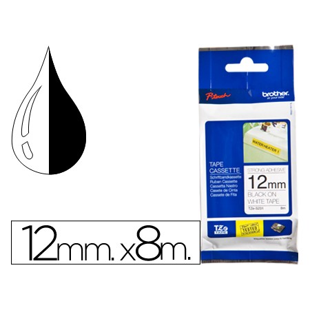 Fita Brother Tz-S231 Super Adesiva Branco-Preto 12Mm x 8M