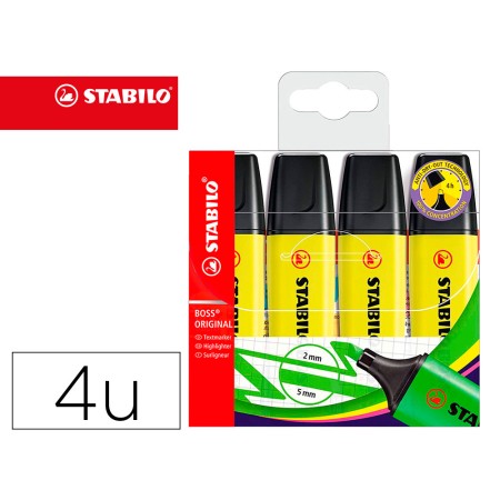 Marcador Stabilo Boss Fluorescente 70 Amarelo Estojo de 4 Unidades