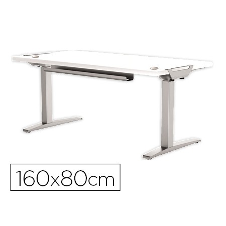 Mesa de Escritorio Fellowes Levado Base Metal Aco Pintado Sistema Eletrico Regulavel Altura Tabuleiro Branco 160 x 80 Cm