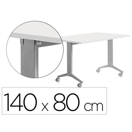 Mesa Rocada 2001Fd04 com Tampo Rebativel Cor Aluminio/Branco 140X80 Cm