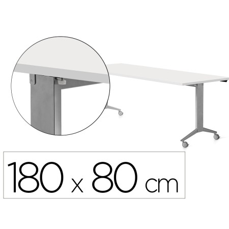 Mesa Rocada 2003Fd04 com Tampo Rebativel Cor Aluminio/Branco 180X80 Cm