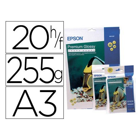 Papel Epson Premium Glossy Photo Paper A3 255 Gr Embalagem de 20 Folhas