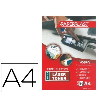 Papel Plastico Yosan Paperplast Poliester Branco Brilho Din A4 200 Mc Imprimivel Embalagem de 50 Unidades
