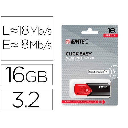 Pen Drive Emtec USB 3.2 Click Easy 16 Gb Vermelho