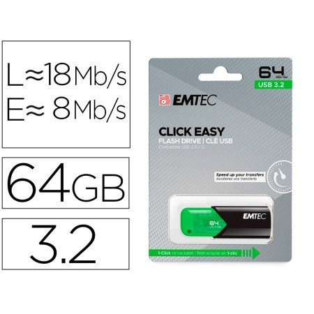 Pen Drive Emtec USB 3.2 Click Easy 64 Gb Verde