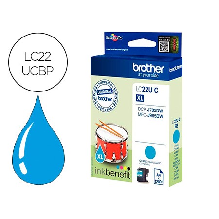 Tinteiro Brother Lc22Ucbp Xl Dcp-J785Dw / Dcp-J785Dwxl / Mfc-J985Dw / Mfc-J985Dw Cian 1.200 Pag