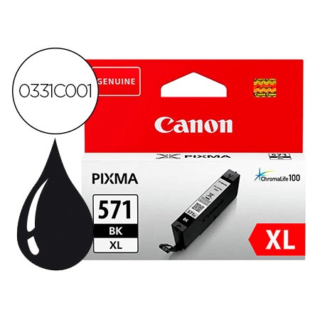 Tinteiro Canon Cli-571Bk Xl Pixma Ts5051 / 5053 / 5055 / 6050 / 6051 / 6052 / 8051 / 8052 / 9050 / 9055 Preto 4425 Pag