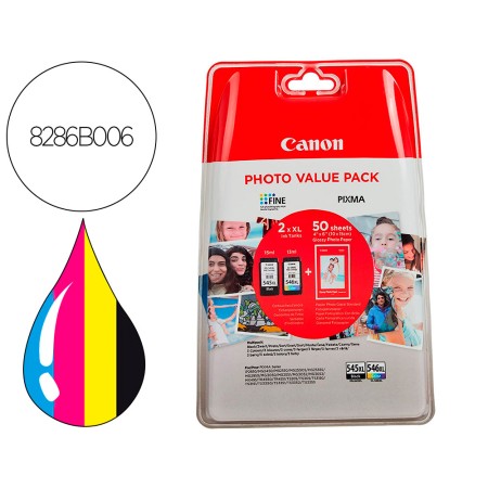 Tinteiro Canon Photo Value Pack Preto Color Pg-545Xl + Cl564Xl + 50 Folhas Pixma Mg2450 / 2550