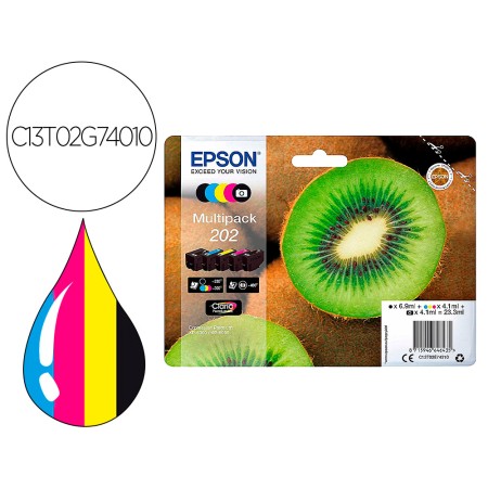 Tinteiro Epson 202 Xl Xp-6000 / Xp-6005 / Xp-6100 / Xp-6105 Pack 5 Preto Amarelo Cian Magenta Photo Preto 650 Pag