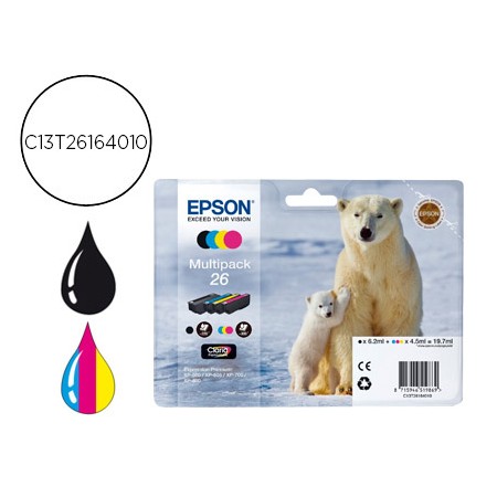 Tinteiro Epson 26Xp 600 / 605 /700 / 800 Amarelo Cian Magenta Preto 300 Pag