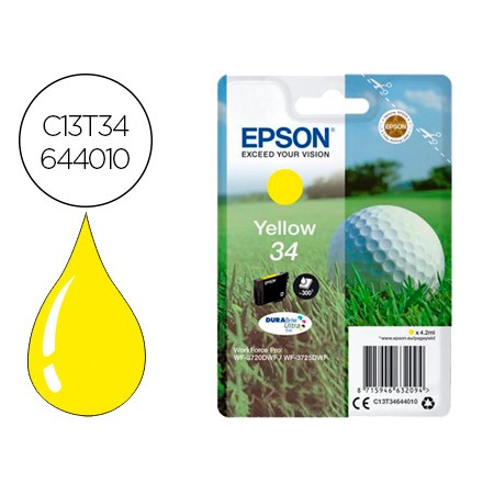 Tinteiro Epson 34 Workforce Pro Wf-3720 / Wf-3720Dwf / Wf-3725Dwf Amarelo 300 Paginas