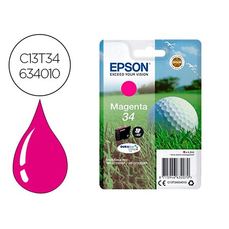 Tinteiro Epson 34 Workforce Pro Wf-3720 / Wf-3720Dwf / Wf-3725Dwf Magenta 300 Paginas