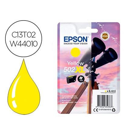 Tinteiro Epson 502 Xl Expression Home Xp 5100 / 5105 Workforce Wf 2860 / 2860Dwf Amarelo 470 Paginas