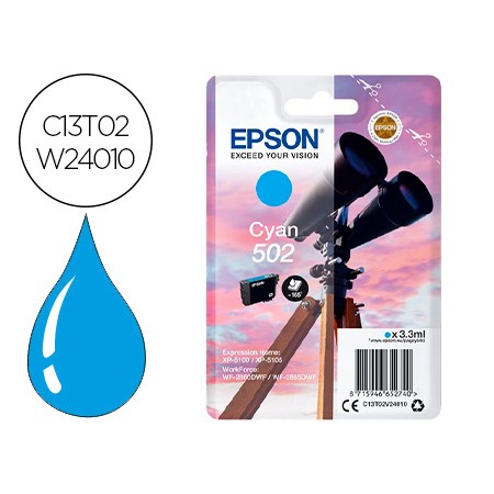 Tinteiro Epson 502 Xl Expression Home Xp 5100 / 5105 Workforce Wf 2860 / 2860Dwf Cian 470 Paginas