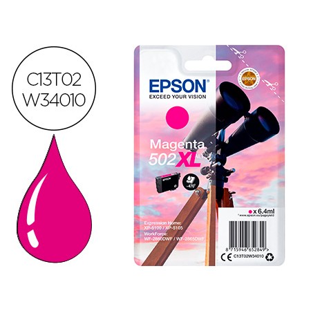 Tinteiro Epson 502 Xl Expression Home Xp 5100 / 5105 Workforce Wf 2860 / 2860Dwf Magenta 470 Paginas