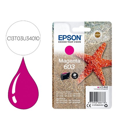 Tinteiro Epson 603 Xp-2100 / 2105 / 3100 / 4100 / Wf-2810 / 2830 / 2835 / 2850 Magenta 130 Paginas