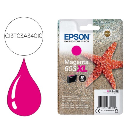 Tinteiro Epson 603Xl Xp-2100 / 2105 / 3100 / 4100 / Wf-2810 / 2830 / 2835 / 2850 Magenta 350 Paginas