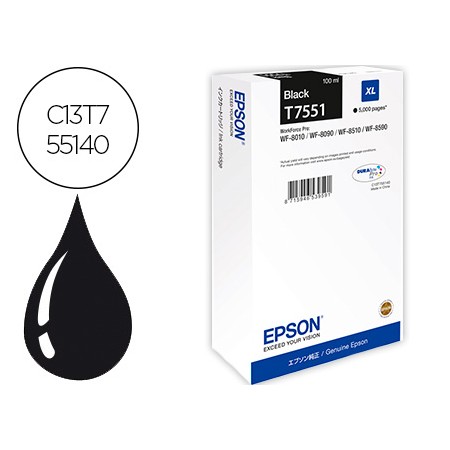 Tinteiro Epson T551 Workforce Pro Wf-8010 / Wf-8090 / Wf-8090 D3Twc / Wf-8510 / Wf-8590 / Wf-8590 Preto 5.000