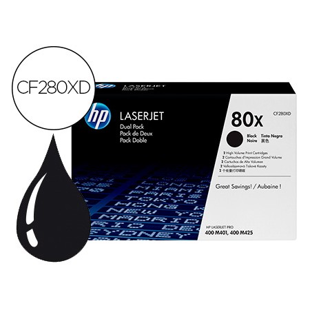 Toner Hp Laserjet Pro 80X M401 M425 Preto Pack de 2 Unidades 6900 Paginas