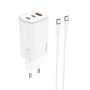 Carregador Tipo GaN 1* USB-A e 2* USB-C, de 65W Hoco N16 - Branco