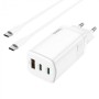 Carregador Tipo GaN 1* USB-A e 2* USB-C, de 65W Hoco N16 - Branco