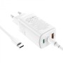 Carregador Tipo GaN 1* USB-A e 2* USB-C, de 65W Hoco N16 - Branco