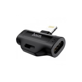 Adaptador Lightning com Porta Dupla Lightning para Carregamento e Auriculares, Hoco LS31 - Preto Adaptador Lightning com Porta Dupla Lightning para Carregamento e Auriculares, Hoco LS31 - Preto