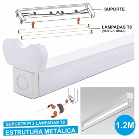Armadura 1.2M P/ 2 Lâmpadas Tubular T8
