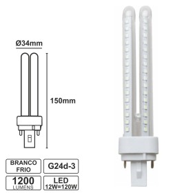 Lâmpada G24 12W120W 230V Led Branco Frio 1200Lm