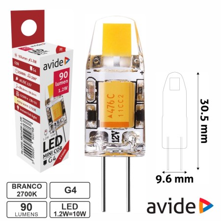 Lâmpada Led G4 1.2W 12V 2700K 90Lm Avide