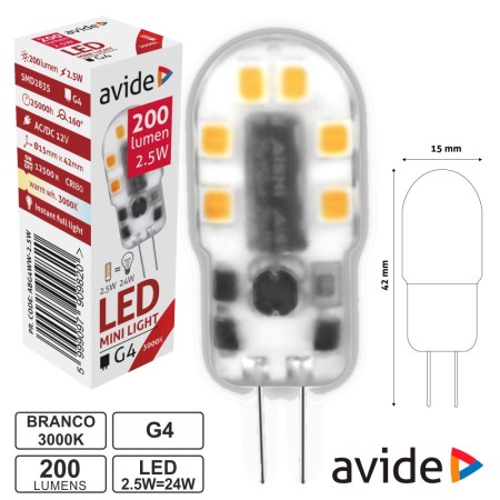 Lâmpada Led G4 2.5W 12V 3000K 200Lm Avide