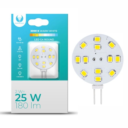 Lâmpada G4 2W 12V Redonda 3000K 180Lm