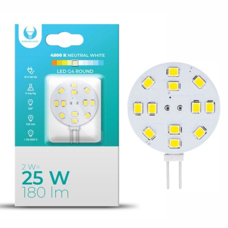Lâmpada G4 2W 12V Redonda 4500K 180Lm