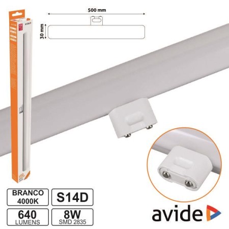 Lâmpada Tubular 8W 50Cm Leds S14D 4000K 640Lm Avide