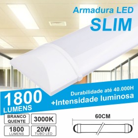 Armadura Led Batten Slim 20W 60Cm Ip40 3000K 1800Lm