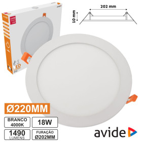 Painel Leds Redondo 18W 220Mm 4000K 1490Lm Avide