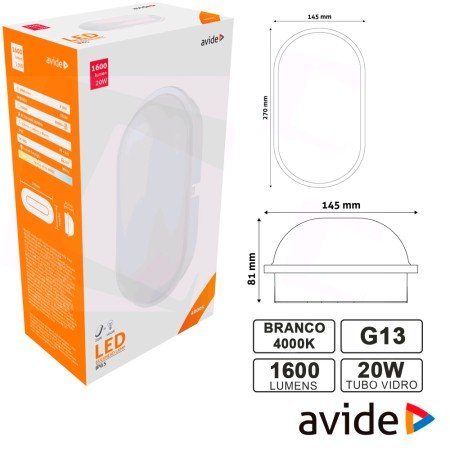 Painel Leds Oval 20W 270X145Mm 4000K 1600Lm Ip65 Avide