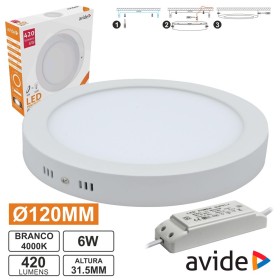Painel Leds Redondo Superfície 6W 120Mm 4000K 420Lm Avide