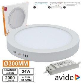 Painel Leds Redondo Superfície 24W 300Mm 4000K 2000Lm Avide