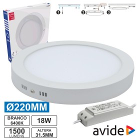 Painel Leds Redondo Superfície 18W 220Mm 6400K 1500Lm Avide