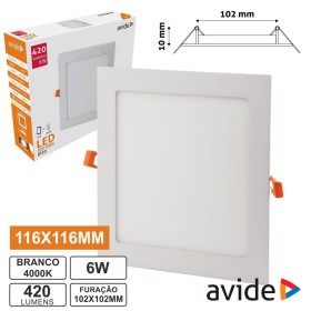 Painel Leds Quadrado 6W 116Mm 4000K 420Lm Avide