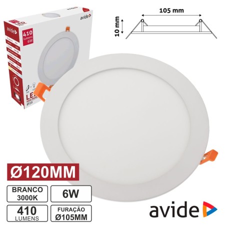 Painel Leds Redondo 6W 120Mm 3000K 410Lm Avide