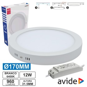 Painel Leds Redondo Superfície 12W 170Mm 6400K 960Lm Avide