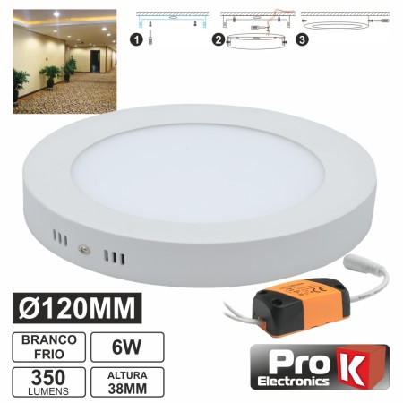 Painel Leds Redondo Superficie 6W 120Mm Branco Frio 350Lm