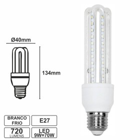 Lâmpada E27 9W70W 230V Led 3U Branco Frio 720Lm